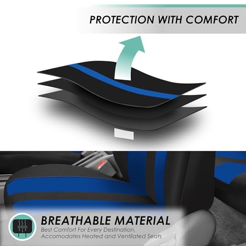 FH Group Three Row Set Striking Striped 7 Seater Car Seat Covers Airbag & Split Bench Compatible â€“ Universal Fit for Cars Trucks & SUVs Blue/Black - color: Blue, size: 3 Row/7 Seater