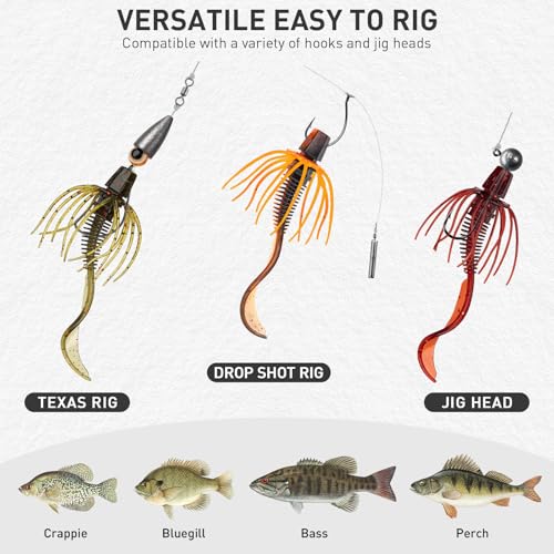 QualyQualy Soft Fishing Lures Soft Plastic Kit with Skirt 10pcs Soft Bait Grub for Bass, Crappie Wacky Worms Baits Set 2.95" for Texas Carolina Rig Kit - color: Red -20pcs