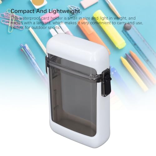 Fockety Waterproof ID Card Badge Holder Case, Clear Vertical Badge Holder, Heavy Duty Waterproof Sports Case, Waterproof Card Holder with Lanyard for Swimming, Credit Cards, Money (White) - color: White
