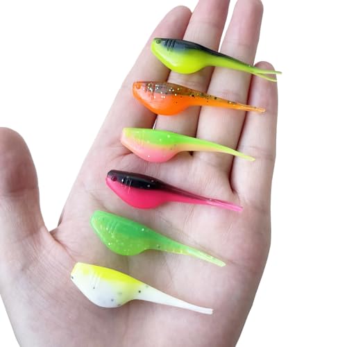 Split-Tail Crappie Lures - 24pcs Soft Plastic Lures for Bluegill, Panfish, Trout, Bass - color: Green-pink
