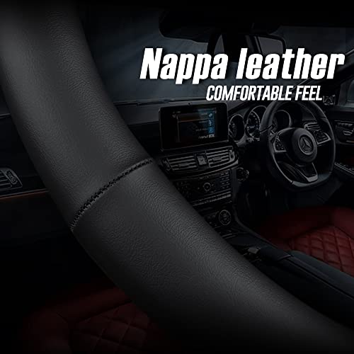 LKWLIKEI Nappa Premium Leather car Steering Wheel Cover, Non-Slip, Breathable, Universal 15 inches, Black. - color: Black