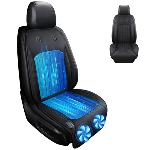Cooling Car Seat Cover with 2 Powerful Turbo Fans，12V-24V Ventilated Cooling Car Seat Cushion，3-Speed Adjustable Breathable Cooling Seat Cover for Car SUV Truck Universal Fit (Black) - color: BLACK