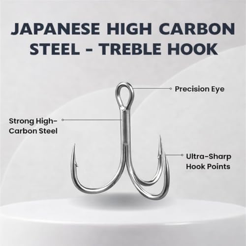 Maruto Barbed Treble Hooks for Effective Fishing | Small & Large Triple Hooks for Lures | Replacement Sharp Strong Hooks, Sizes 1, 2, 3, 4, 5, 6, 8, 10, 12. - size: 1 - 18 Hooks (Pro Pack)