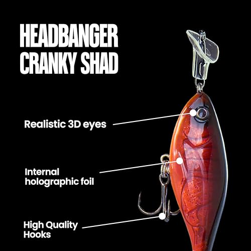 Headbanger Cranky Shad Slow-Sink Hard Lure (2-1/2", 3", 4" & 5") – Patented Erratic “Headbanging” Action Crankbait for Freshwater Bass, Walleye & Perch – 1/3 oz with Premium VMC Hooks - color: Ghost Shad, size: 3"