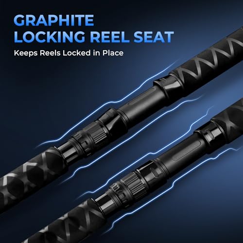 KastKing Kapstan Saltwater Spinning Rod, Boat & Surf Fishing Rod, Lightweight S-Curve Graphite Blanks, Stainless-Steel Double-Foot Guides, Aluminum/Graphite Locking Reel Seat, 2-Piece PTS Rod - style: Spin-12'0"-h-mf