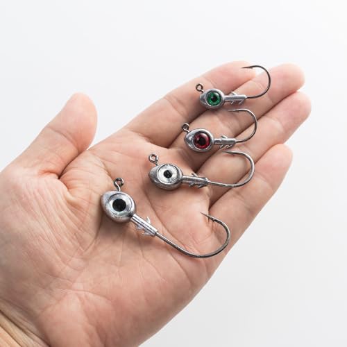 Dr.Fish 10 Pack Fishing Eyes Jigs 3D Eyes Trout Heads Bass Hook Saltwater Swimbait Jig Heads Freshwater Walleye Redfish Striper 1/2oz 3/8oz 1/4oz 3/16oz - color: Green Eyes, size: 3/8oz-Hook #4/0