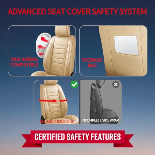 Fit Charger Car Seat Covers (Only Front 2 Seats) Compatible with Dodge Charger 2008-2020 2021 2022-Full Coverage Breathable Leather, Airbag Compatible, Waterproof & All-Weather, Beige - color: Front Pair F1 beige, size: Dodge-Charger-2008-2022