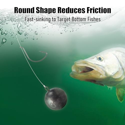 Dr.Fish Cannonball Sinkers Saltwater Lead Fishing Weights Round Ball Sinkers Trolling Downrigger Weights Bottom - size: 5oz-5 Pack