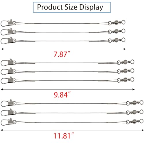 Stainless Steel Fishing Wire Leaders, Black Coated & Uncoated Options, Heavy Strength 31–100LB, 6–21in Multi Sizes with Rolling Swivels Snaps for Salt Fresh Water Shark Pike Barracuda - color: 9.84in - 50pcs（31LB)