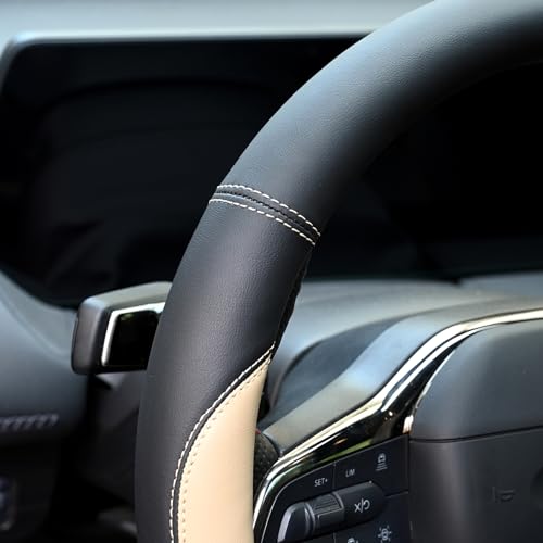 Valleycomfy Microfiber Leather Steering Wheel Cover Universal 15 inch (Beige) - color: Beige, size: Medium(Standard) Size[14.5"-15"]