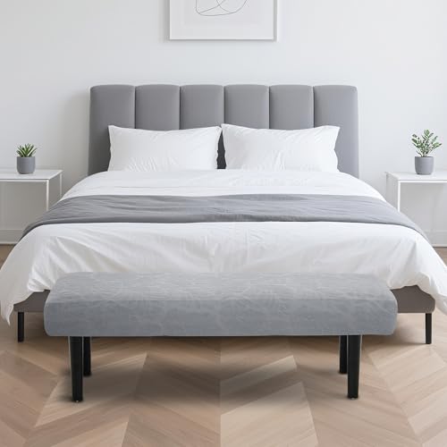 Stretch Bench Seat Cover, Reusable Slipcover for Dining Room & Bedroom, Removable Washable Rectangular Bench Covers, Elastic Fit for Home Furniture (Light Grey) - color: Light Grey