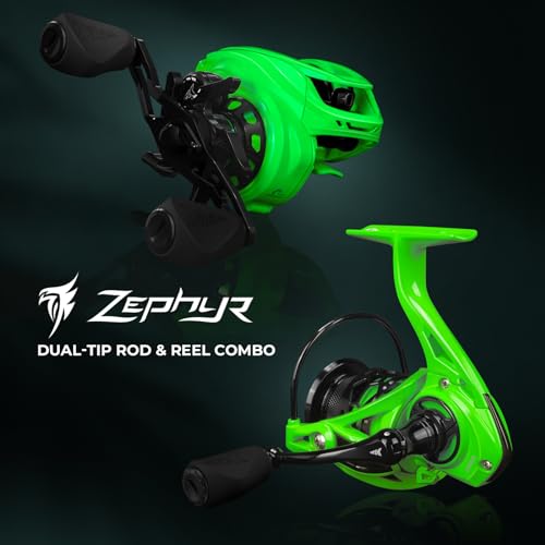 KastKing Zephyr Dual-Tip Fishing Rod and Reel Combo,Spinning & Baitcaster Combo,Dual Tips Section for Different Powers,IM6 Graphite 2-Piece Rod with Extra Tip,Sensitive & Powerful,Freshwater Fishing - style: Cast: 6'0''- Ml& M- Dual-tip Rod - Right Handed