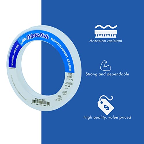 Triple Fish Monofilament Fishing Leader - Clear, Camo Strong Tough Leader Material for Big Game Fishing, Up to 400lb Test - color: Camo, style: 20 Lb Test, 0.45 Mm Dia, 50 Yd