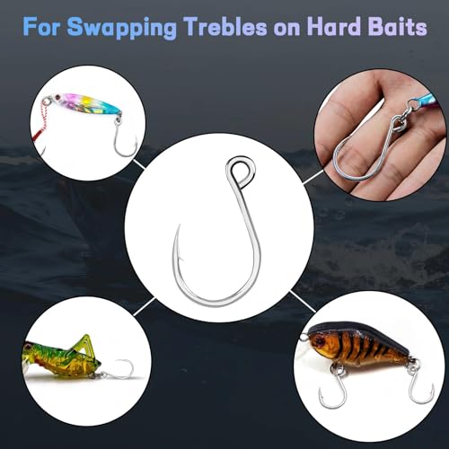 Natufish Inline Single Hooks 25Pcs for Treble Hook Replacement | Fishing Inline Hooks High Carbon Steel Large Eye Sharp Point Corrosion Resistant 8#-5/0# for Hard Lures Saltwater Freshwater - size: 1/0_25pcs