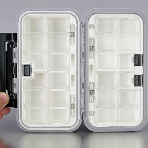 Double Sided Waterproof Fishing Tackle Box, Small Portable Lure Case with Compartments for Hooks Baits (Grey)
