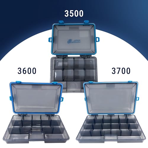 Reaction Tackle Standard Tackle Trays, Plastic Tackle Box Organizers with Four Secure Latches, Removable Dividers and Semi Transparent Lid for Fishing Storage - 3700 (2-Pack) - size: 3700 (2-Pack)
