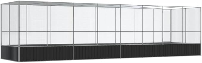 Large Metal Heavy Duty Walk-in Aviary Cage with Extension, Ample Activity Space Bird Cage with Lockable Door Also for Chickens and Rabbits, Silver 327.6"x81.5"x83.5" Steel,-414