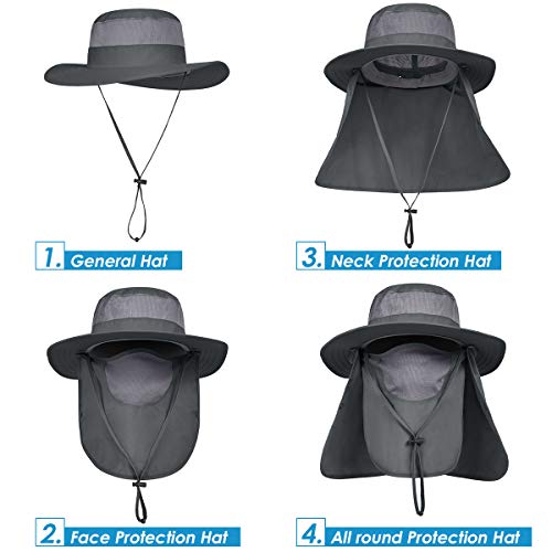 IYEBRAO Mens Outdoor Sun Hat with Face Neck Flap UV Protection Wide Brim Fishing Hat for Hiking Safari Gardening UPF 50+ - color: Dark Gray