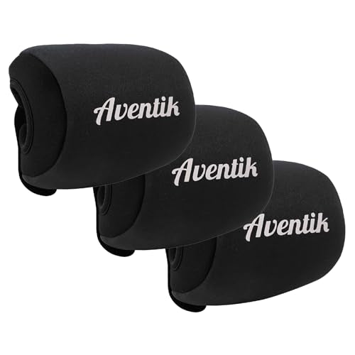 Aventik Neoprene Conventional Reel Cover Round Reel Gloves Trolling Reels Storage Reel Pouch Fits 800 1000 2000 3000 4000 5000 6000 Series Fishing Reels - color: 3pcs-Black, size: XL:5.1''W x 3.5''D