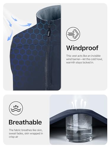 FREE SOLDIER Men's Lightweight Golf Vest Outerwear Windproof Sleeveless Softshell Jacket Running Vest - color: Navy, size: Medium