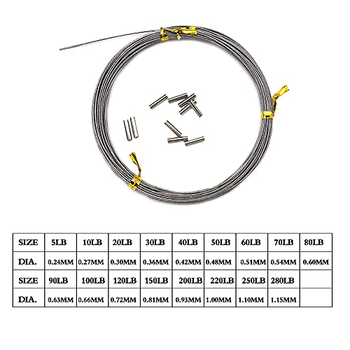 5LB-280LB 7 Strands Stainless Steel Wire Leader Nylon Coated-32.8ft Fishing Leader with 10pcs Crimp Sleeves - color: Silver, size: 120LB
