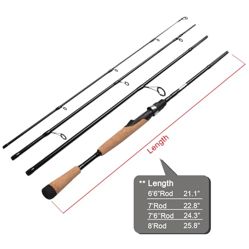 Fiblink 4 Pieces Travel Spinning Rod Medium Carbon Spinning Fishing Rod Portable Fishing Rod - size: 7' Medium