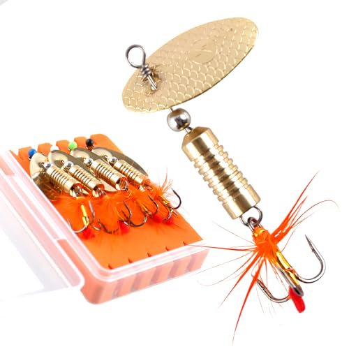 Trout Spinnerbait Lures Inline Rooster Tail Fishing Kit Brass Spinner Baits with Smooth Rotation Flash Blade for Bass Pike Crappie Saltwater Freshwater Lake River 360 Balance Hook - color: 1/32 oz