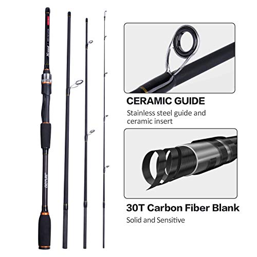 Goture 4-Piece Travel Carbon Fishing Rod M/MH Action 6.6-12ft Multi-Colors | Goture multi-spec travel fishing rods adopt upgraded high-grade carbon fiber blank with premium Fuji line guides - color: Black, size: Casting/7'-Moderate-Fast/Medium