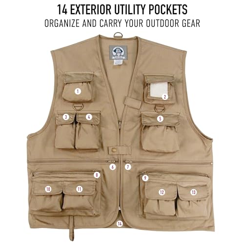 Rothco Uncle Milty Travel Vest - Outdoor Fishing Camping 17 Cargo Pocket Jacket - color: Khaki, size: X-Large