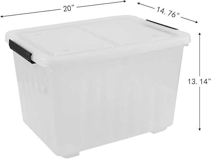 50 Quart Clear Storage Container with Lids and Wheels, 4-Pack Clear Plastic Latching Bins