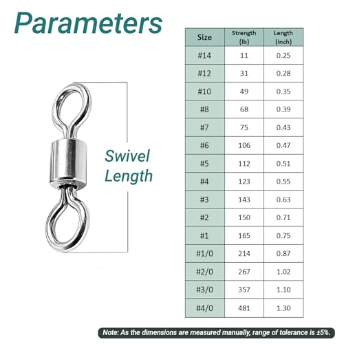 Atibin Stainless Steel Barrel Swivel Snap Saltwater Swivels Fishing High Strength Lure Fishing Swivel Heavy Duty SUS304 - size: #6 (106lb) 50pcs