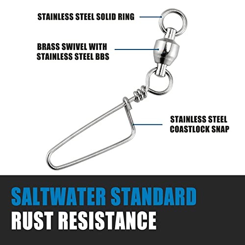 Dr.Fish 20 Pack Fishing Snap Swivels Ball Bearing Swivels Fishing Tackle Saltwater & Freshwater Coast Lock Lure Snaps Clips Terminal Tackle Line Leader Connector Accessories - size: #7-232LB-20 Pack