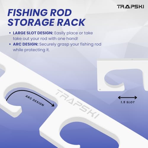 TRAPSKI Made in The USA Fishing Rod/Pole Holder Rack Organizers | Wall or Boat Mounting Fishing Rod Rack | Marine Grade HDPE Plastic | Pole Holder for up to 3 Rods | Stackable - color: H3 White