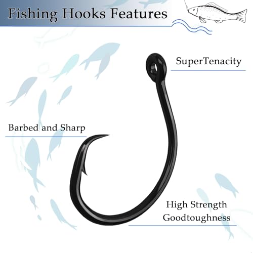 10PCS High-Carbon Steel Circle Hooks Barbed Fishing Hooks with Holes, Freshwater and Saltwater Fishing Hooks for Tuna, Catfish, Bass - size: 6/0