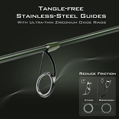 KastKing Spartacus II Fishing Rods - IM6 Graphite Blanks Casting & Spinning Rods, 2-Piece Rods with Extra Tip Section, PTS Power Transition System, KastFlex Technology, Rubber Cork Handle - size: 6'8"- M- Fast (2pcs+ Extra Tip), style: Spinning