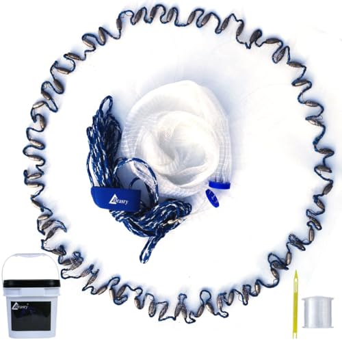 Drasry Saltwater Fishing Cast Net for Bait 3/8 1/4 or 1/2 with Heavy Sinkers Fish Trap Throw Net. Size 3ft/4ft/5ft/6ft/7ft/8ft/9ft/10ft Radius Freshwater Nets - size: 3FT (90cm) Radius, style: Lead Sinkers-3/8mesh-0.3mm Mono