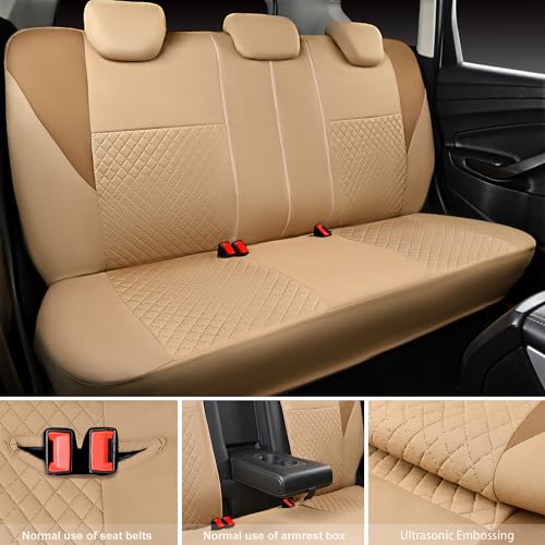CAR PASS Ultrasonic Embossing Cloth Universal Seat Covers,Cute Breathable Car Seat Cover with 5mm Composite Sponge Inside,Airbag Compatible,2zipper Bench for Sedan,SUV,Truck(Beige,Full Set) - color: Beige