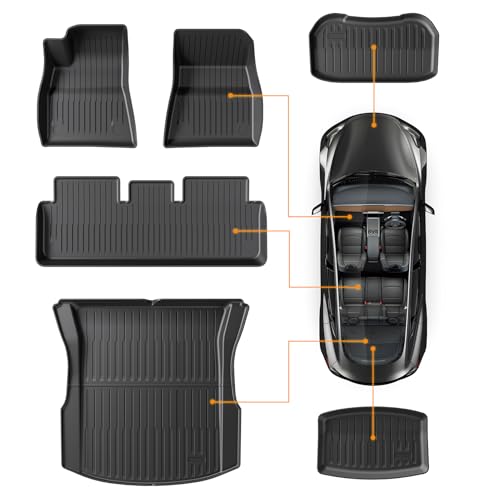 Tesla Model 3 Highland 2024 2026 Floor Mats Set, Custom Fit All Weather TPE Car Mats with Front & Rear Floor Liners, Trunk Cargo Liner & Rear Storage Mats, 6PCS Model 3 Accessories - size: Floor Mats for 2024-2026 Model 3 Highland| 6PCS
