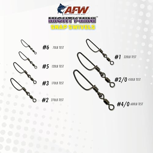 American Fishing Wire Fishing Swivels - Mighty Mini 100% Stainless Steel Snap Crane Swivels, 3X Stronger Than Brass, For Terminal Tackle Box, Up to 600lb Test - Fishing Gear for Fishing Line Leaders - style: #1, 320 Lb, 3 Pc