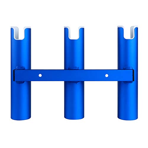 Aluminium Wall-Mounted Fishing Rod Holder for Boat, Garage & Marine - Holds Rods & Poles - color: Blue 3 Tubes