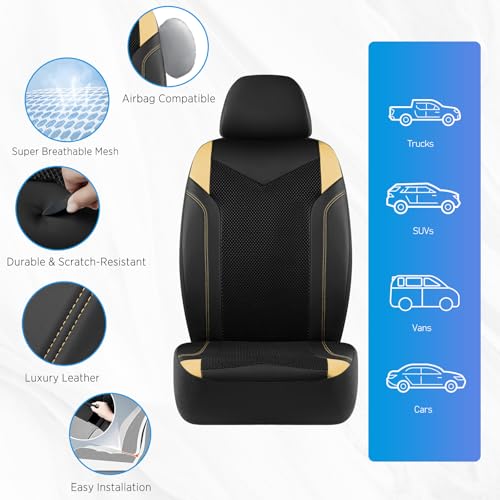 PIC AUTO Car Seat Cover, Super Breathable Mesh Front Seat Cover for Cars, Beige Leather Seat Covers, Universal Fit, Durable, Airbag Compatible, Suitable for SUVs, Trucks, Sedans, and Vehicles - color: Beige