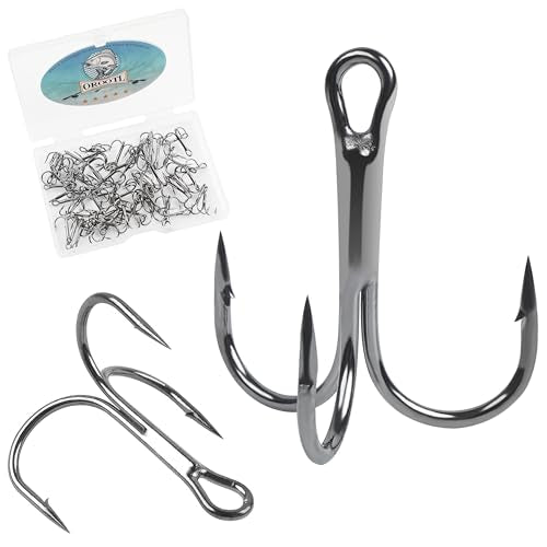 OROOTL Treble Fishing Hooks, 60pcs High Carbon Steel Treble Hooks with Ultra Sharp Barb Corrosion-Resistant Round Bend Triple Hooks for Lures Freshwater Saltwater - size: Size 2#, Pack of 60