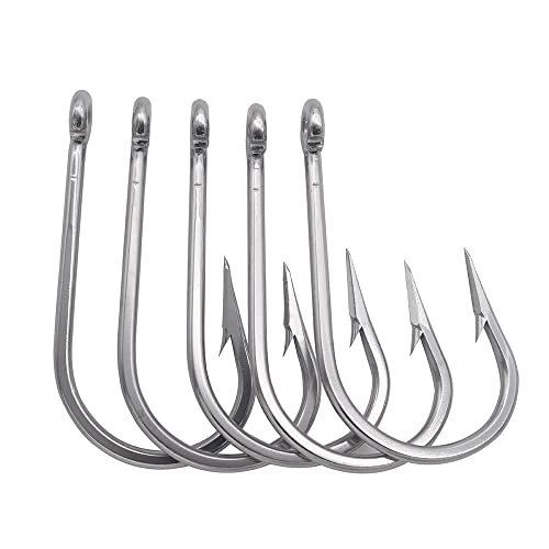 Saltwater Tuna Hooks– Stainless Steel Forged Ringed Extra Strong Big Game Fishing Hook for Giant Shark Salmon, Size 2/0-13/0 - size: 12/0# -5pcs