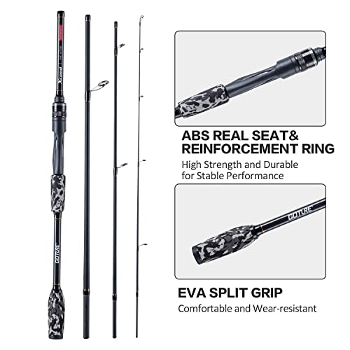 Goture 4-Piece Travel Carbon Fishing Rod M/MH Action 6.6-12ft Multi-Colors | Goture multi-spec travel fishing rods adopt upgraded high-grade carbon fiber blank with premium Fuji line guides - color: Camouflage, size: Spinning/7'-Moderate-Fast/Medium