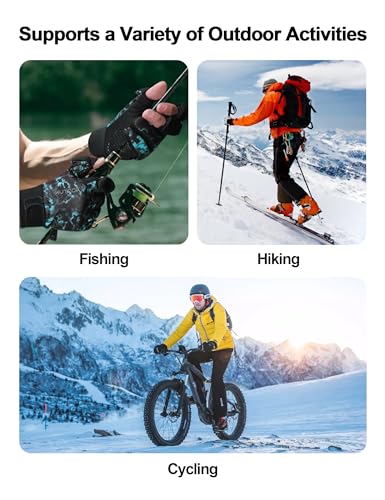 KUTOOK Winter Fishing Gloves for Men& Women Waterproof Glove Cold Weather Hunting Photography Shooting Hiking - color: Blue-Black, size: Small