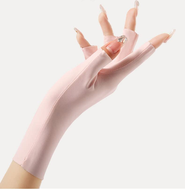 Women Fingerless Gloves Summer UV Protection Gloves Cool Ice Silky Sun Block Driving Unisex - color: Pink+blue