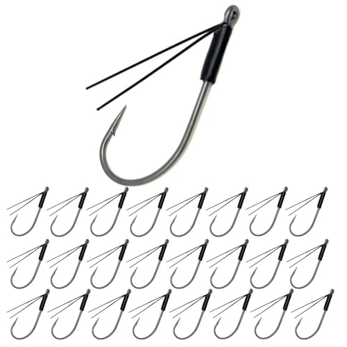 Reaction Tackle Neko Hooks - Weedless Finesse Fishing Hooks for Bass - High Carbon Steel Wacky and Neko Rig Hooks for Soft Plastic Worms (25-Pack) - size: #2/0 Fiber Guard