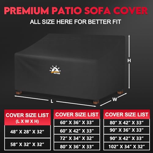 Zettum Patio Sofa Cover 90 Inch - 600D Outdoor Couch Cover Furniture Cover Waterproof & Heavy Duty, Large 3-Seater Bench Cover for Outside Sofa, Loveseat, Couch, Glider and Bench - 90 x 42 x 33 Inch - size: 90 x 42 x 33 Inch