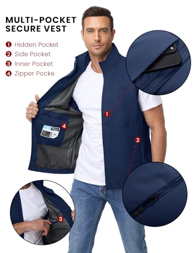 Eisctnd Mens Lightweight Quick Dry Vest Sleeveless Outdwear Utility Jacket | Utility Sleeveless Vest with Multi Pockets, Outerwear Hiking Fishing Photography Camping Travel Outdoor - color: Darkblue, size: Medium