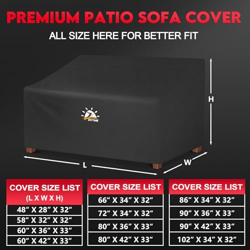 Zettum Patio Sofa Cover 86 Inch - 600D Outdoor Couch Cover Waterproof & Heavy Duty, Large 3-Seater Furniture Covers for Outside Sofa, Couch, Glider, Loveseat and Bench - 86 x 34 x 32 Inch - size: 86 x 34 x 32 Inch